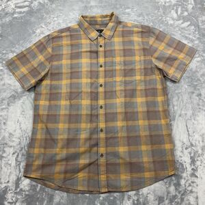 prAna Bryner Shirt Mens Size L Gray Yellow Plaid Short Sleeve Button Up